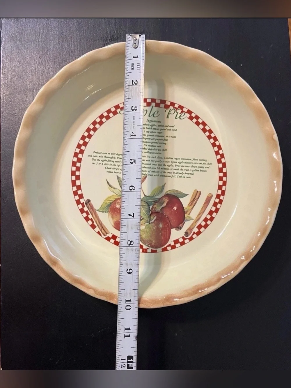 Apple Pie Baking And Recipe 10 Inch Pie Plate Red Green Ceramic Country Kitchen